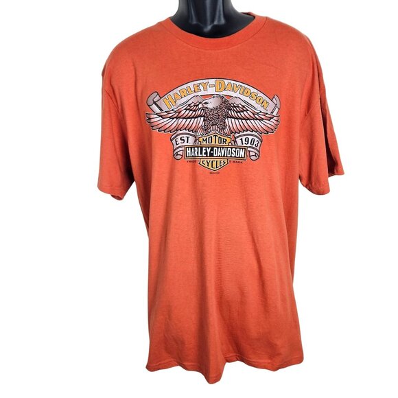 Harley-Davidson Mens Orange Graphic T-Shirt Myrtle Beach South Carolina X-Large - Picture 1 of 8